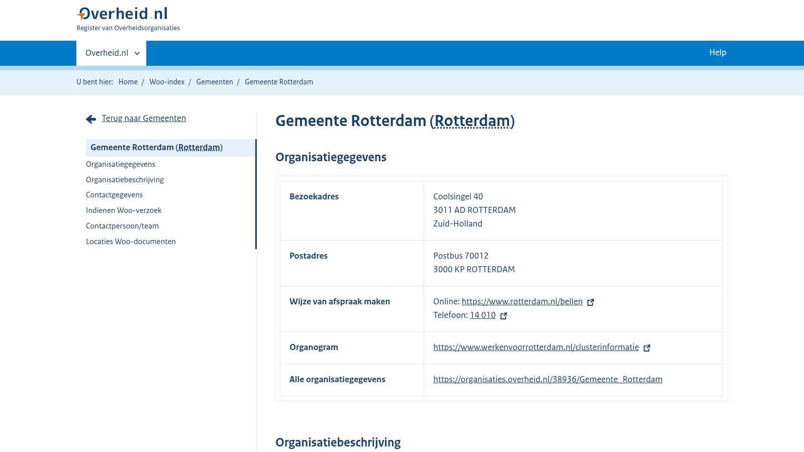 Overheid.nl – Register van Overheidsorganisaties (Gemeente Rotterdam)