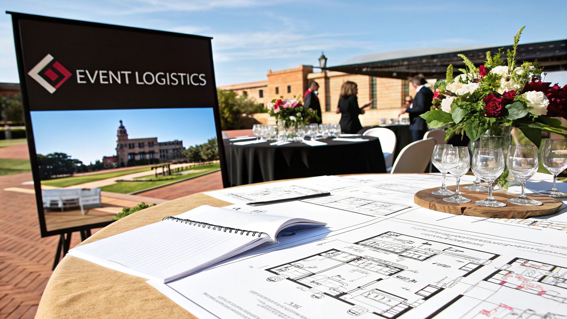 A visually appealing event planning proposal showing a mood board with images, a color palette, and a clear budget breakdown.