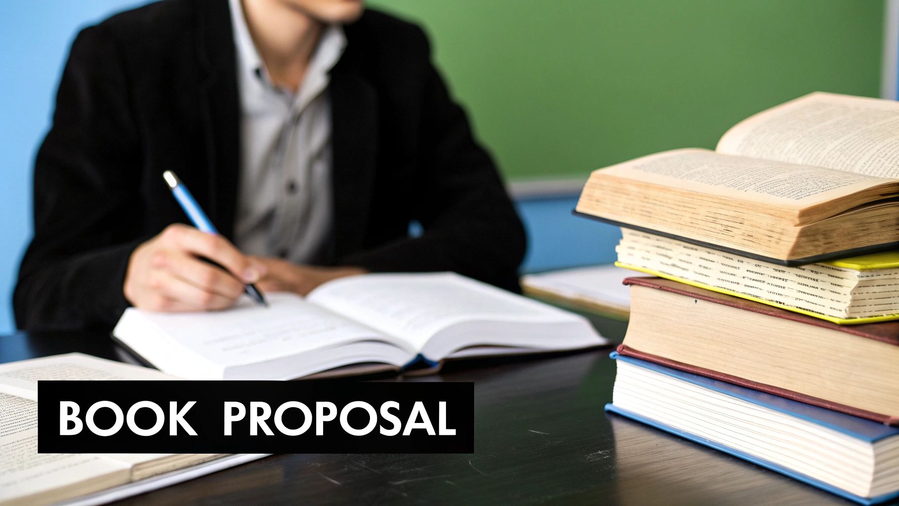 A person writing a book proposal on a laptop with a cup of coffee nearby, symbolizing the author's pitch process.
