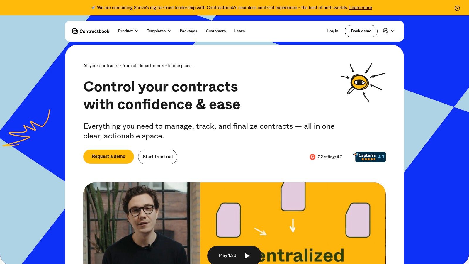 Contractbook's dashboard showing contract templates and organization.