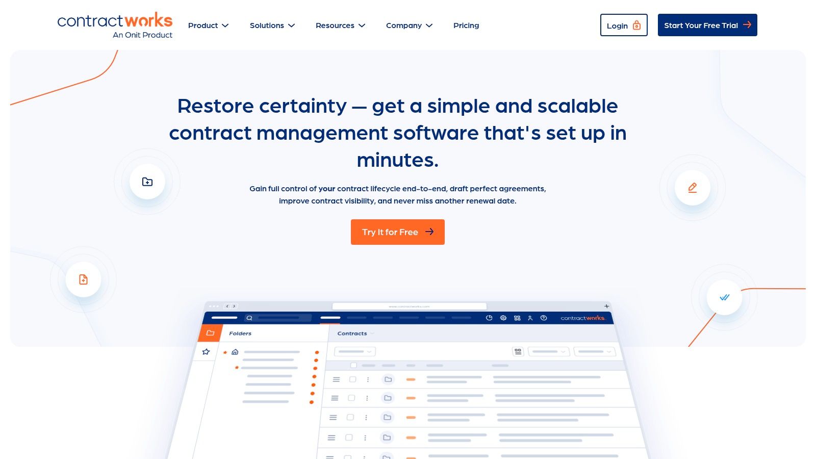 ContractWorks dashboard showing contract overview and alerts.