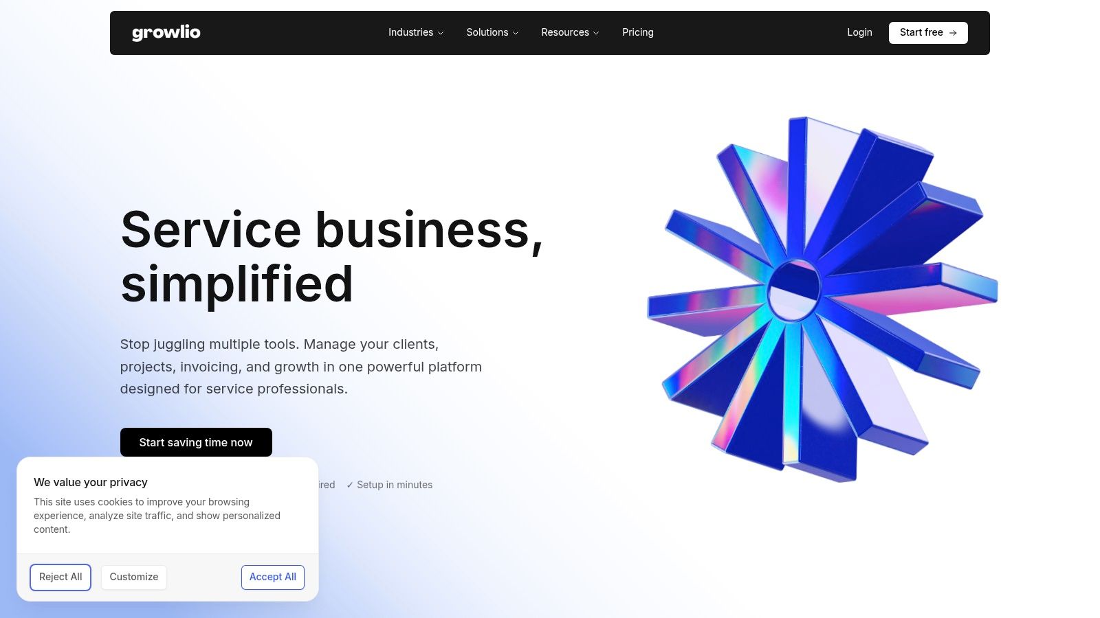 growlio's dashboard showing an integrated view of proposals, contracts, and projects