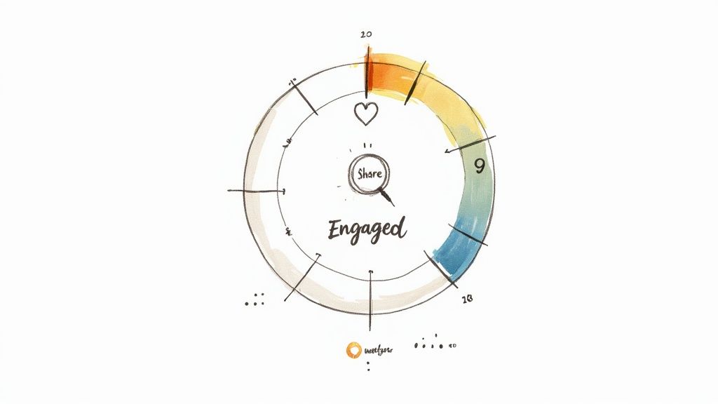 A person's hands holding a smartphone displaying social media engagement analytics charts and graphs.