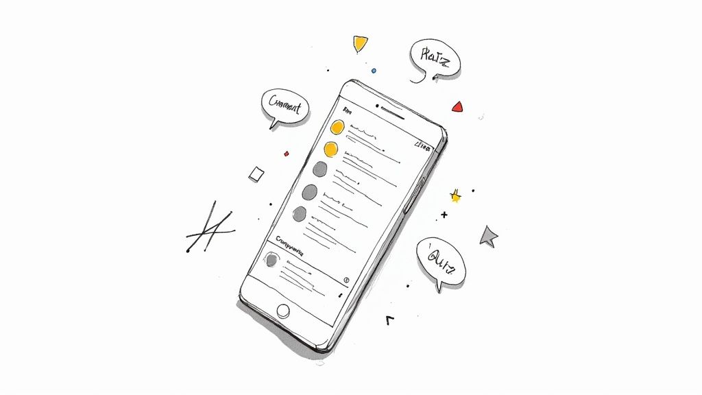 A diverse group of people interacting with each other through speech bubbles and heart icons, symbolizing a vibrant online community built around an Instagram profile.