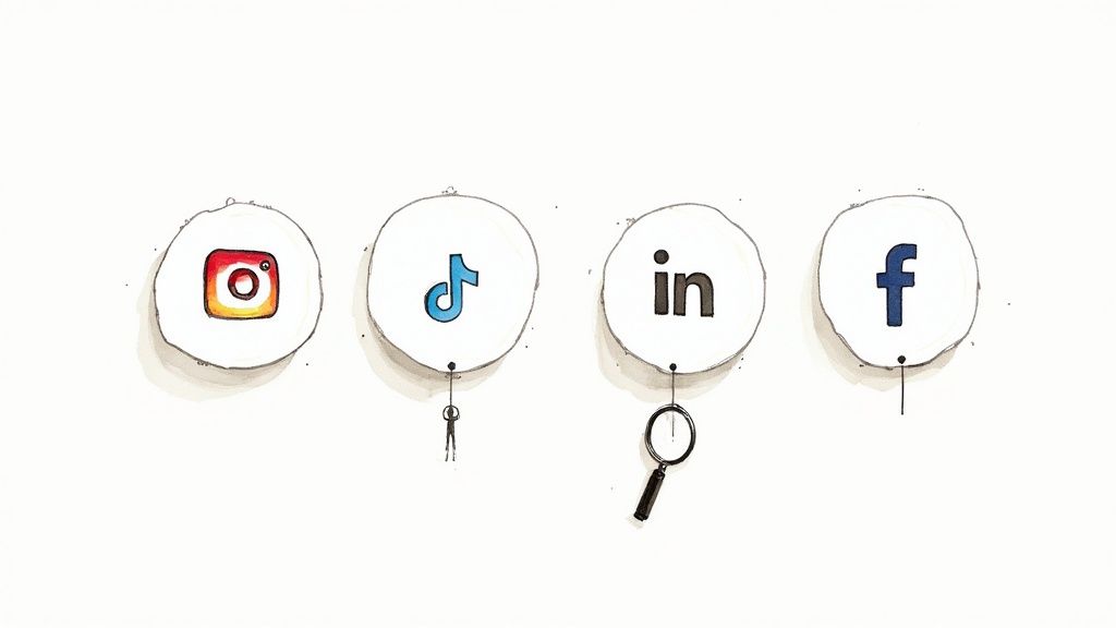 Social media logos for various platforms displayed on a smartphone screen.