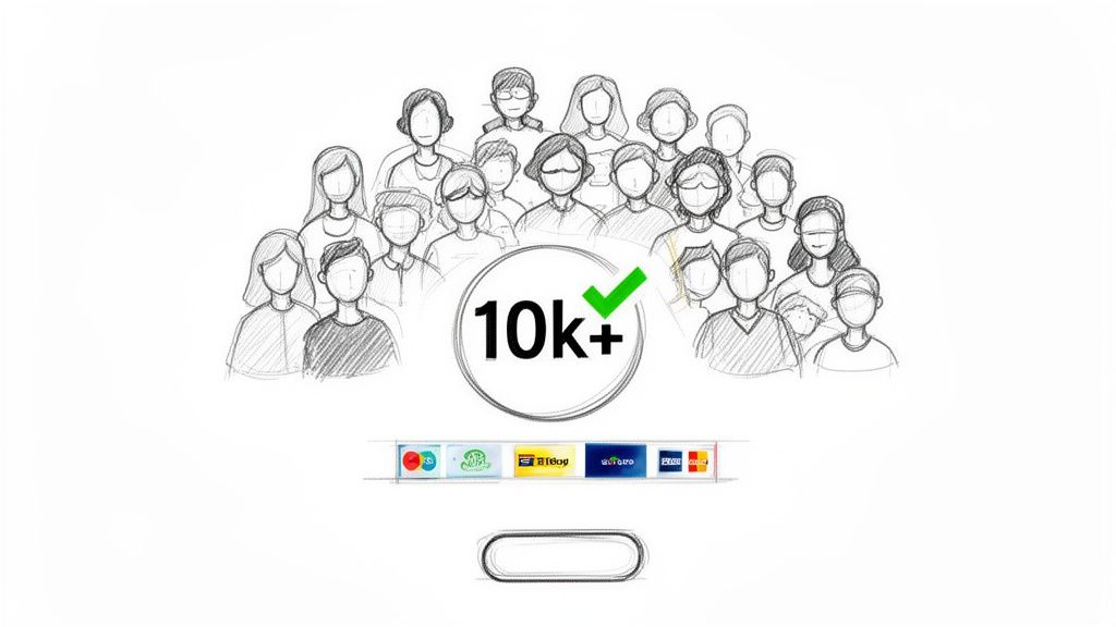 A sketch of many people above 10k+ users and various payment methods.