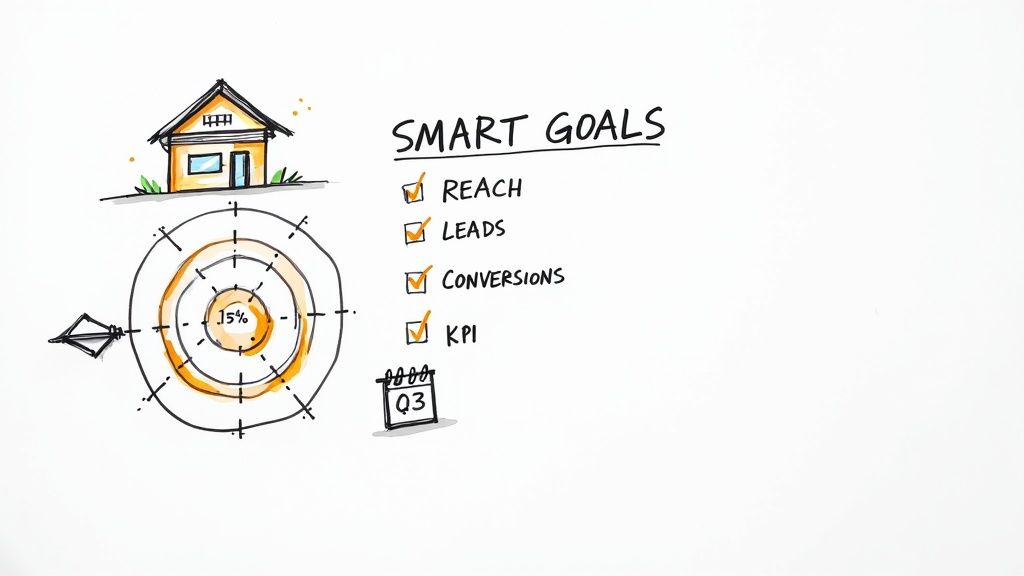 A person writing on a notepad with a laptop and coffee nearby, symbolizing planning a social media strategy.