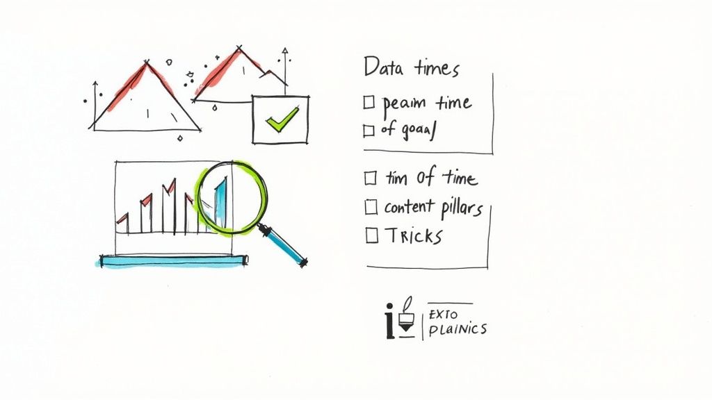 A person at a desk surrounded by charts and analytics, planning a social media schedule.
