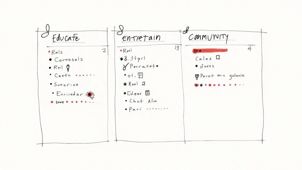 A content creator planning their Instagram grid on a laptop.