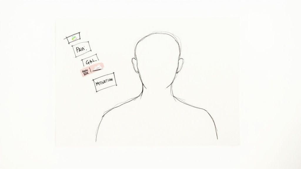 A hand-drawn sketch of a person's upper body with labeled boxes for 'Pain', 'Gal', and 'Metiation'.