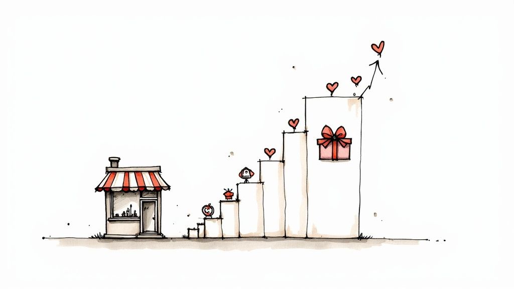 A person holding a smartphone showing a successful Instagram giveaway post, with illustrated icons for likes, comments, and shares around it.