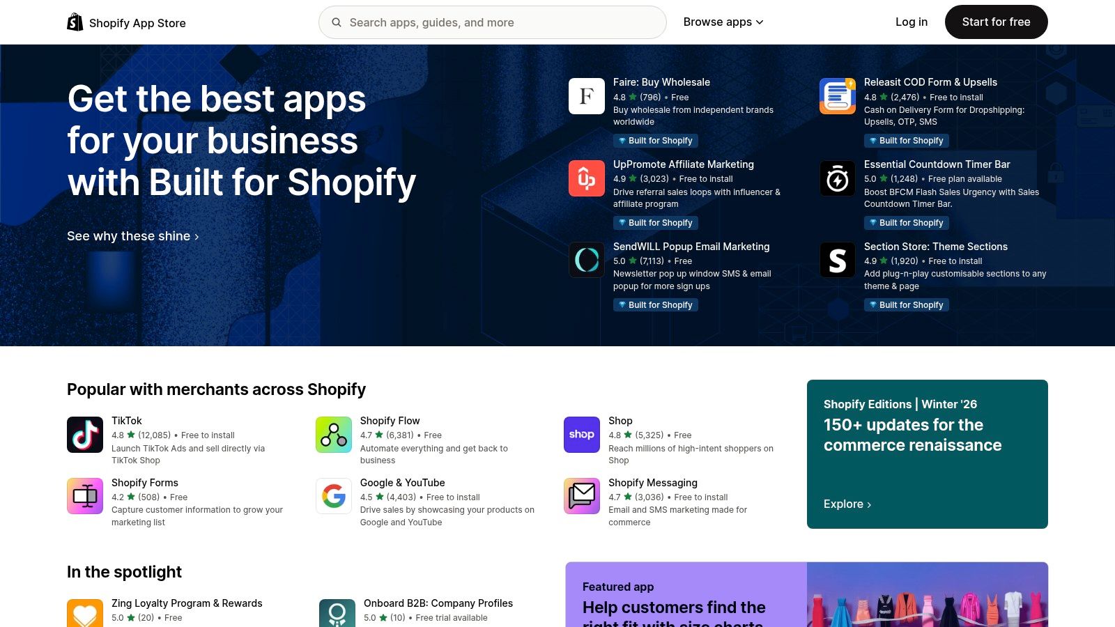 A screenshot of the Shopify App Store, which acts as a marketplace for merchants to find the best AI marketing tools for their online store.