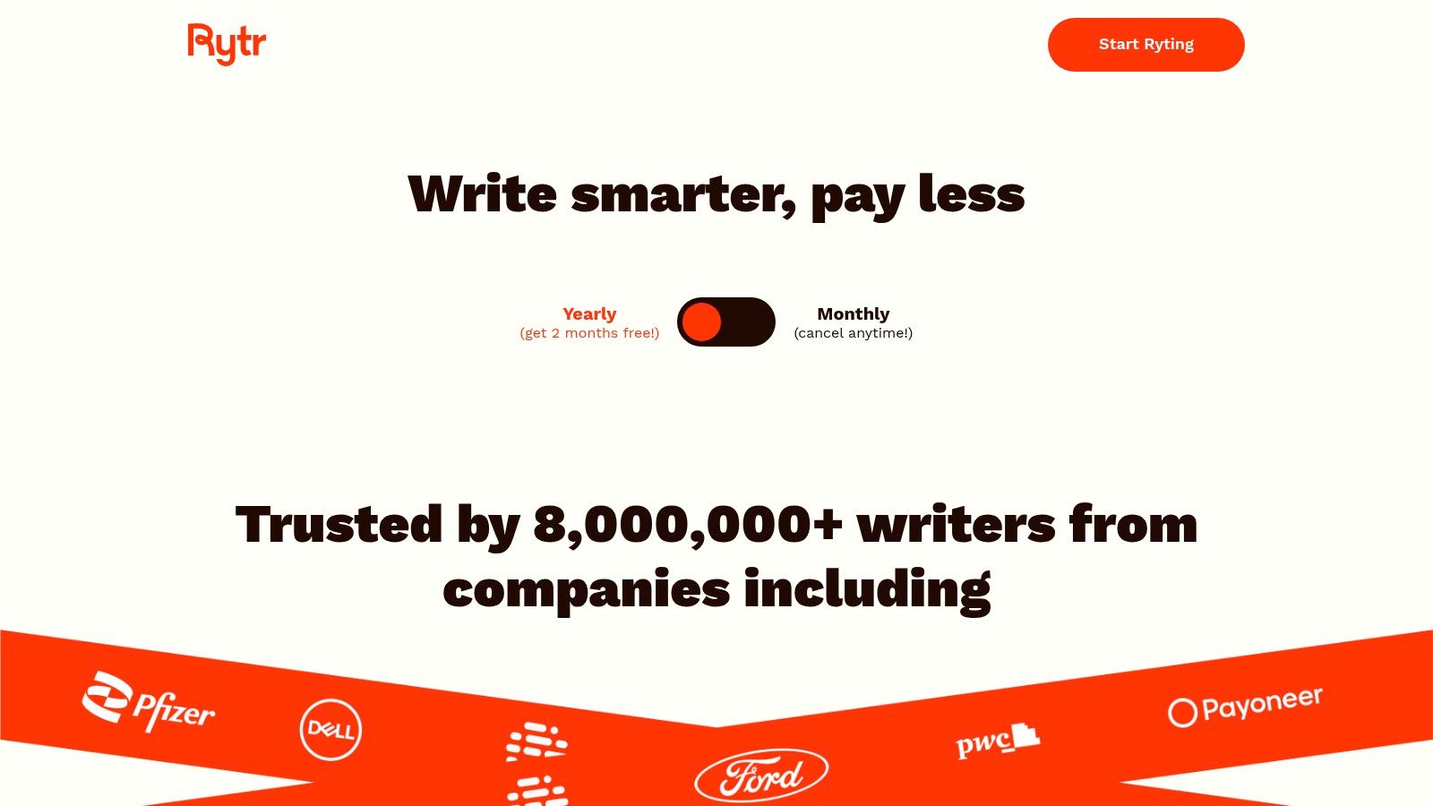 Rytr website showing its features