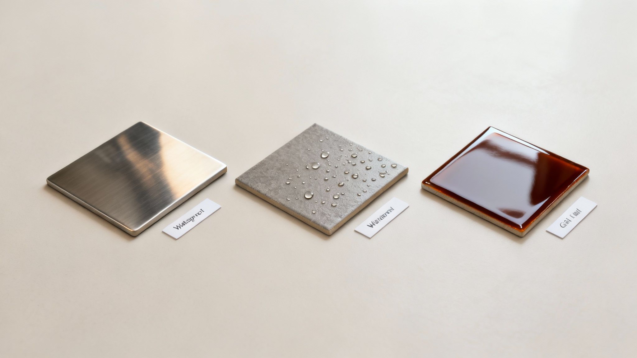 A modern kitchen backsplash created with white peel and stick tile in a herringbone pattern.