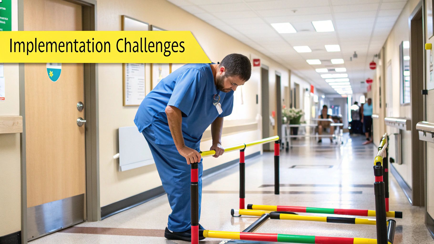 A group of healthcare professionals collaborating around a table with laptops and charts, focusing on data and strategy