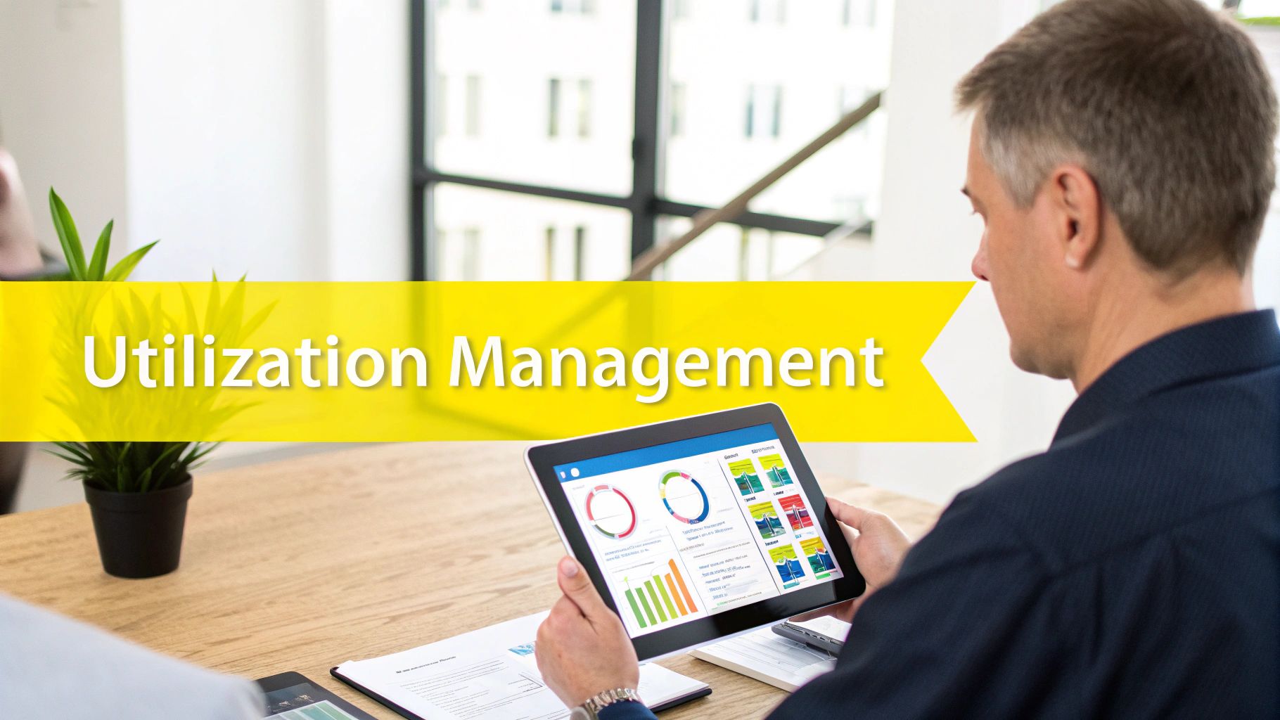 A healthcare professional analyzing data on a tablet, symbolizing the strategic oversight of utilization management.