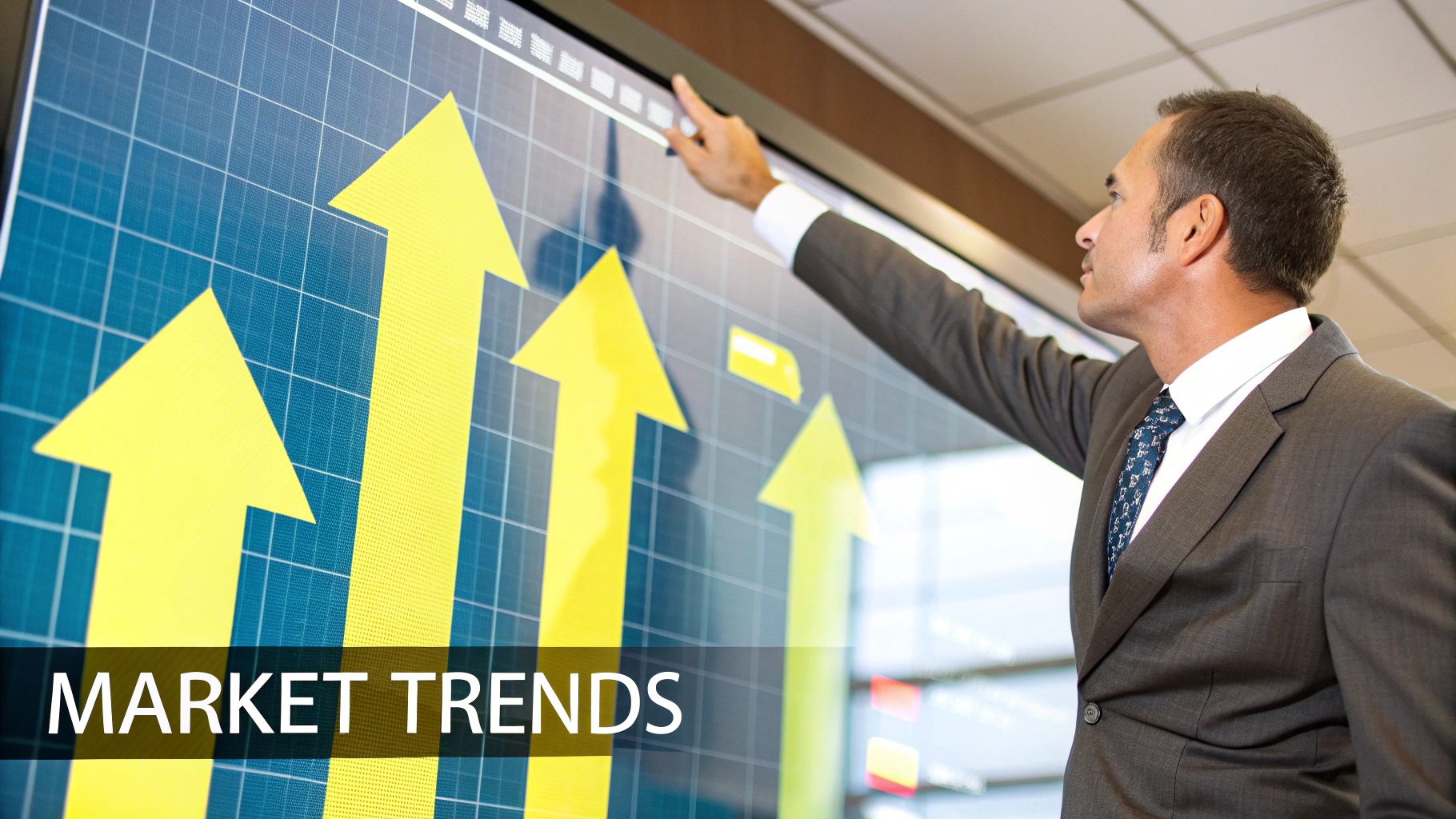 Executives analyzing charts showing upward trends in market growth.