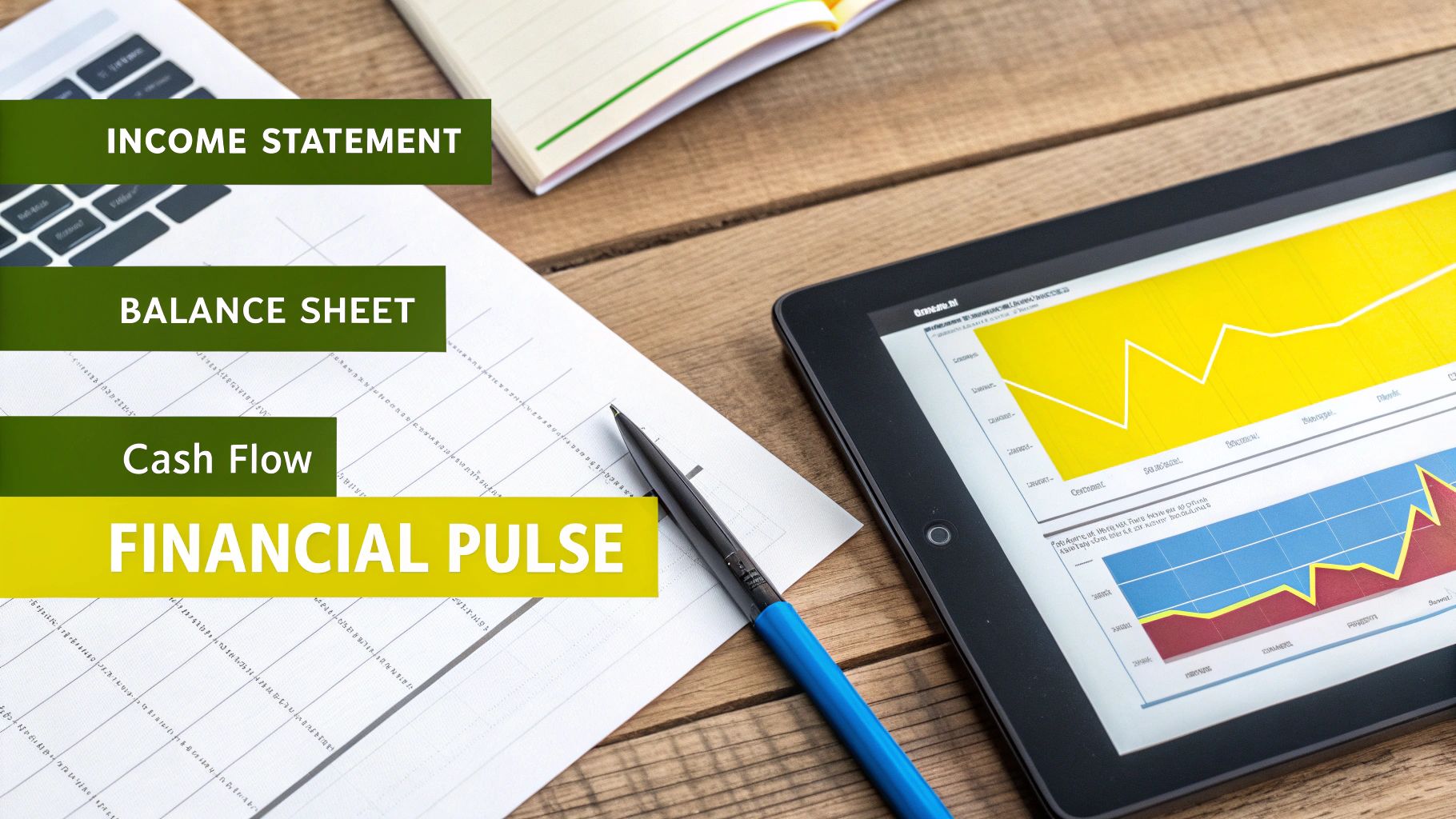 A professional analyzing financial documents on a tablet, with charts and graphs visible.