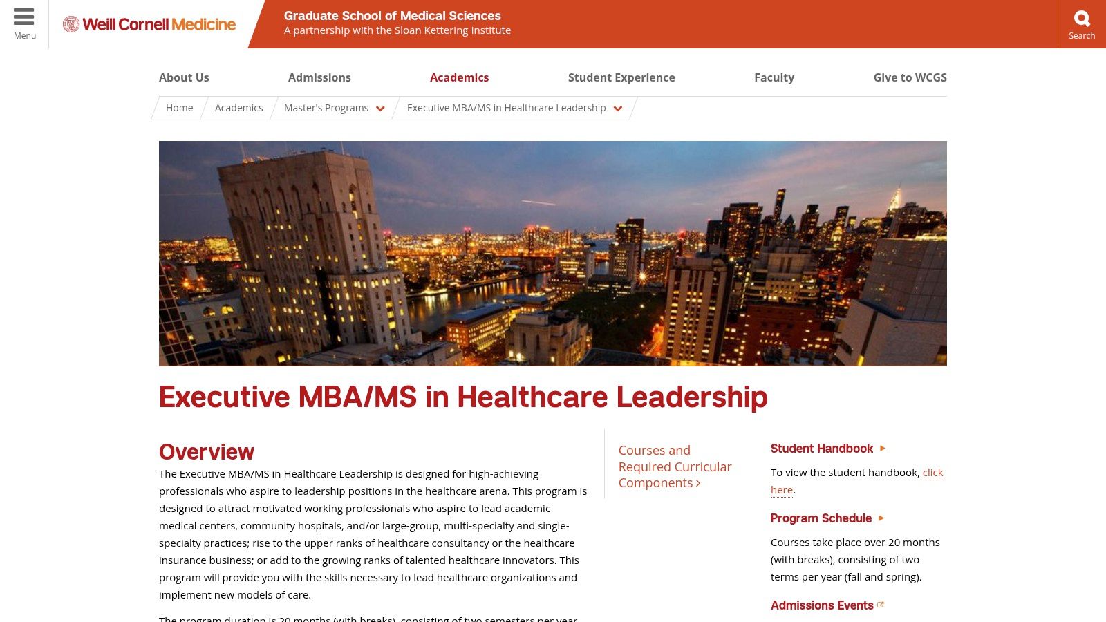 Cornell University (Johnson) + Weill Cornell Medicine: Executive MBA/MS in Healthcare Leadership