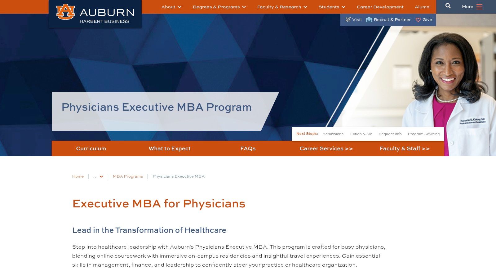 Auburn University — Harbert College of Business: Physicians Executive MBA (PEMBA)