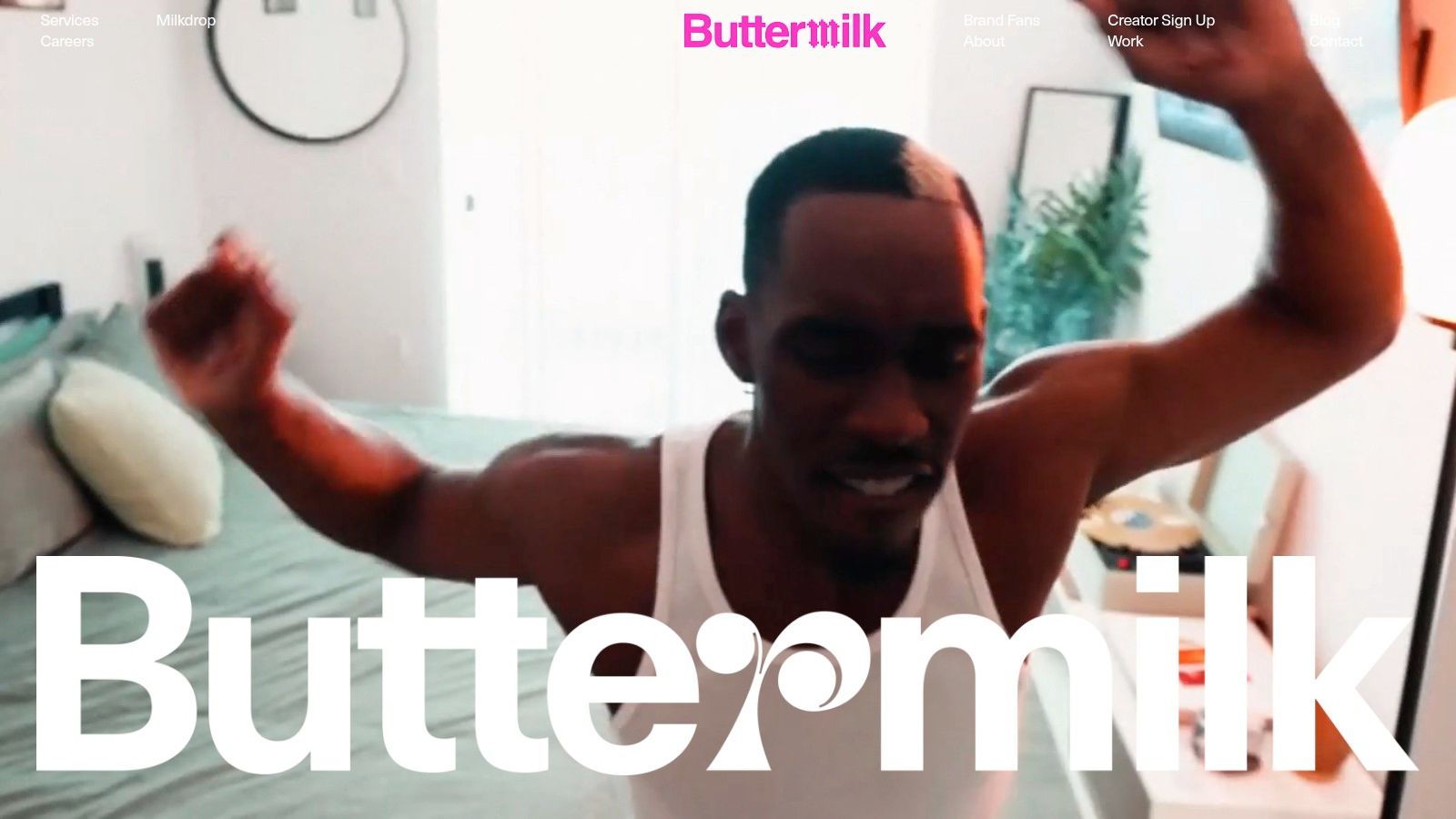 Buttermilk's website homepage showcasing their creative campaign work and client testimonials.