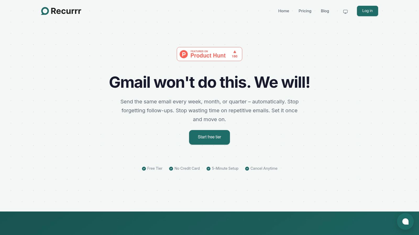 Recurrr user interface showing how to schedule a recurring email