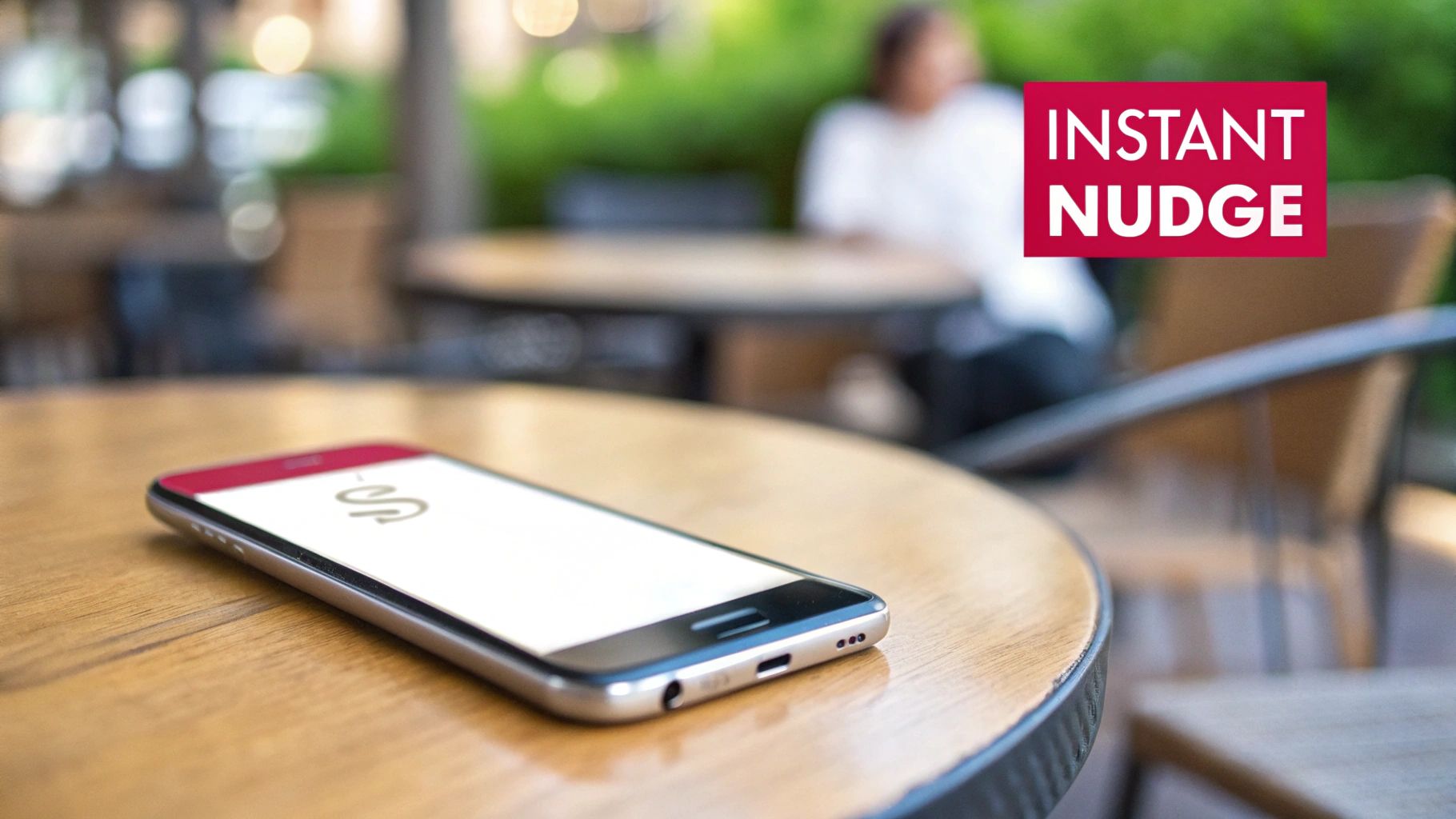 A person checking their phone with shopping cart icons floating around them, symbolizing text reminders for abandoned carts.