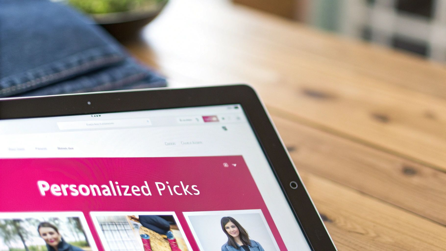 Tablet displaying personalized product picks and recommendations on ecommerce website for online shopping