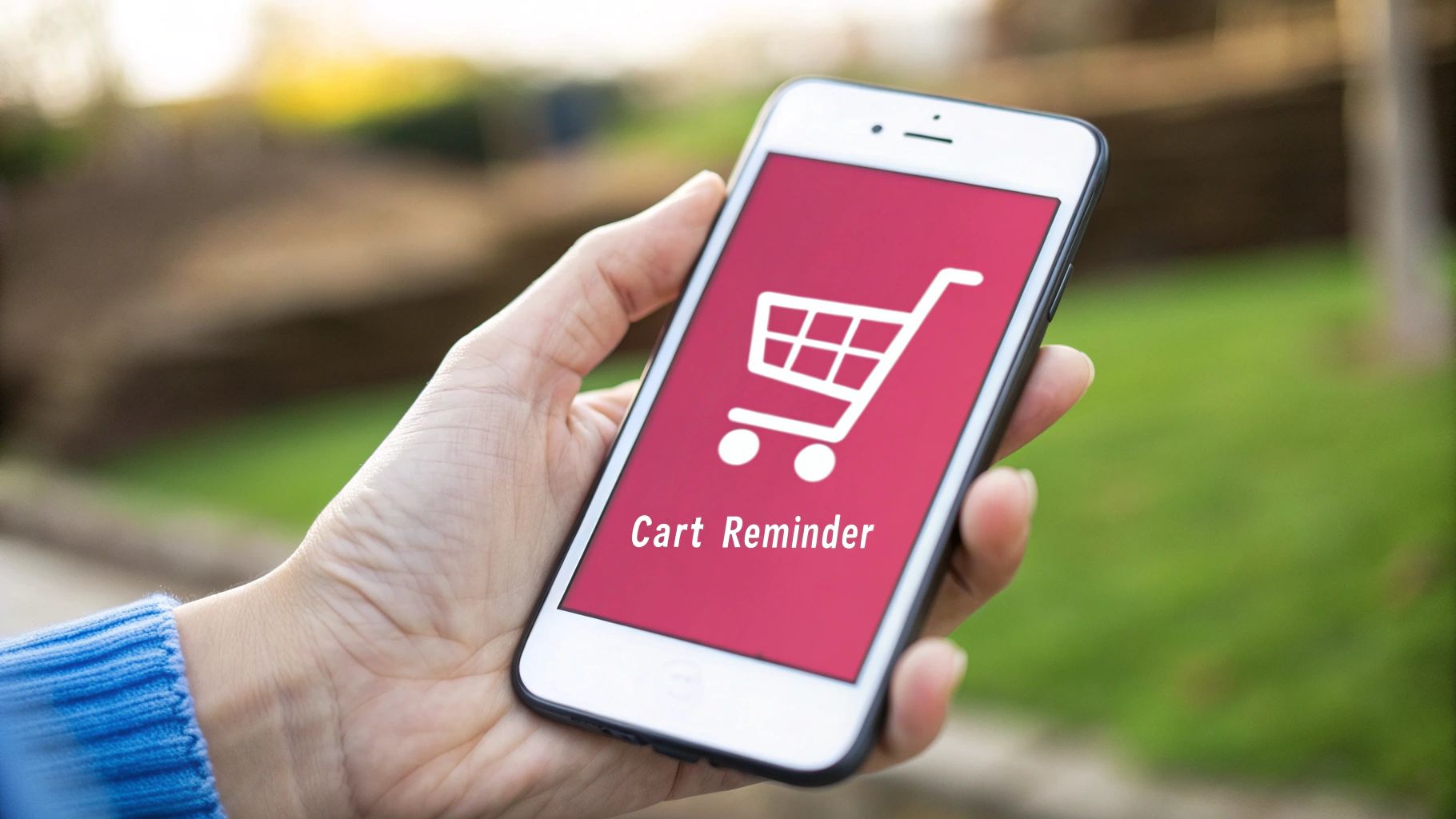 An illustration of a smartphone screen showing an abandoned cart recovery SMS message. The message includes a product image, a call to action, and a discount offer, symbolizing the effectiveness of SMS for recovering lost sales.