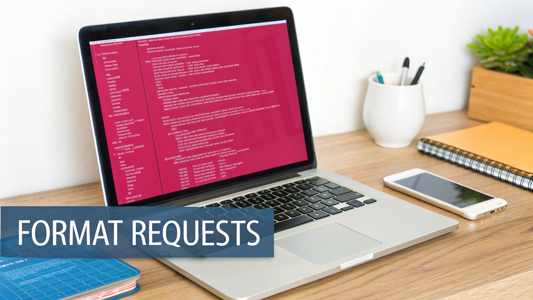 A developer examining JSON code on a screen to format an API request