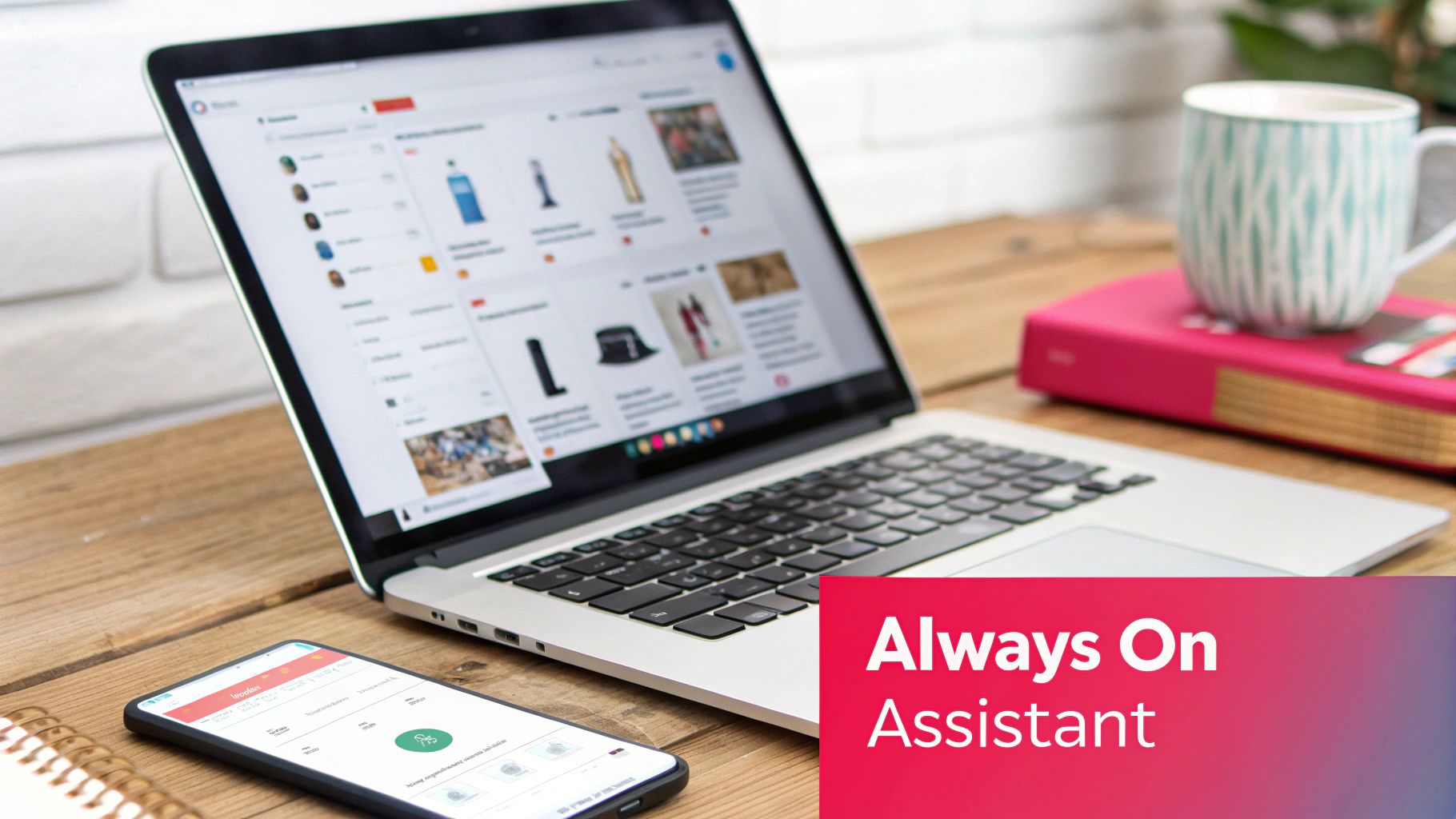 A 3D illustration of a shopping cart surrounded by marketing icons like email, messages, and charts, representing ecommerce marketing automation.