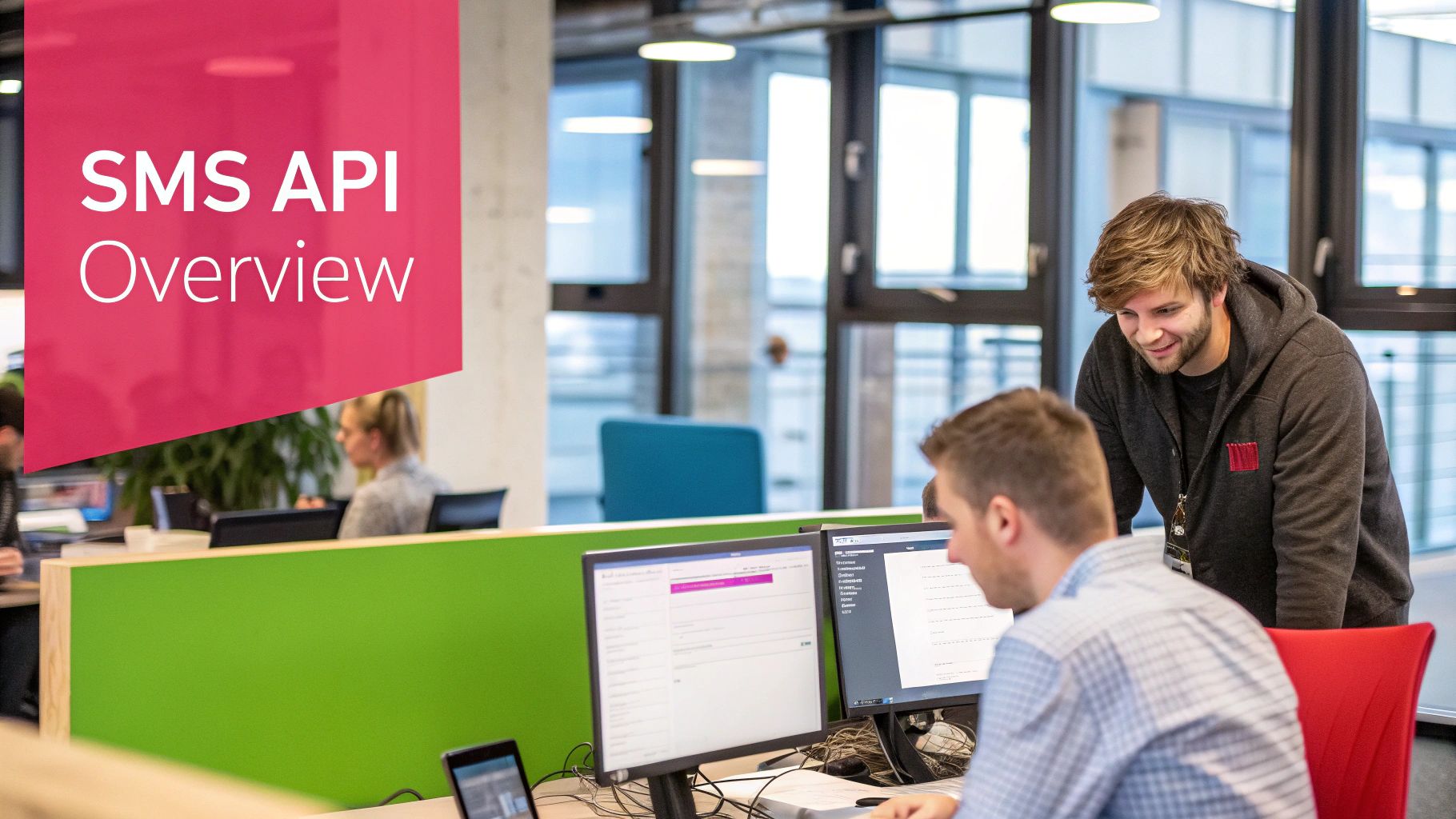 A developer working on code for an SMS sender API integration
