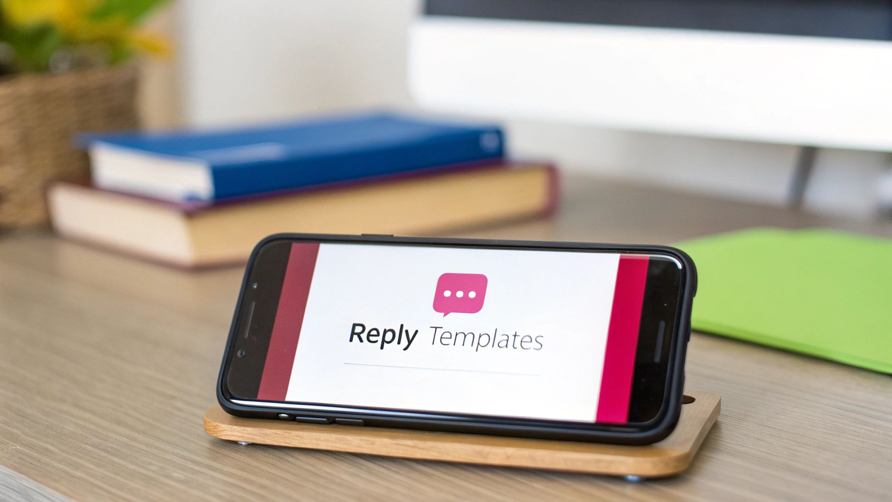 A person's phone on a desk, displaying a notification for an appointment confirmation text message.