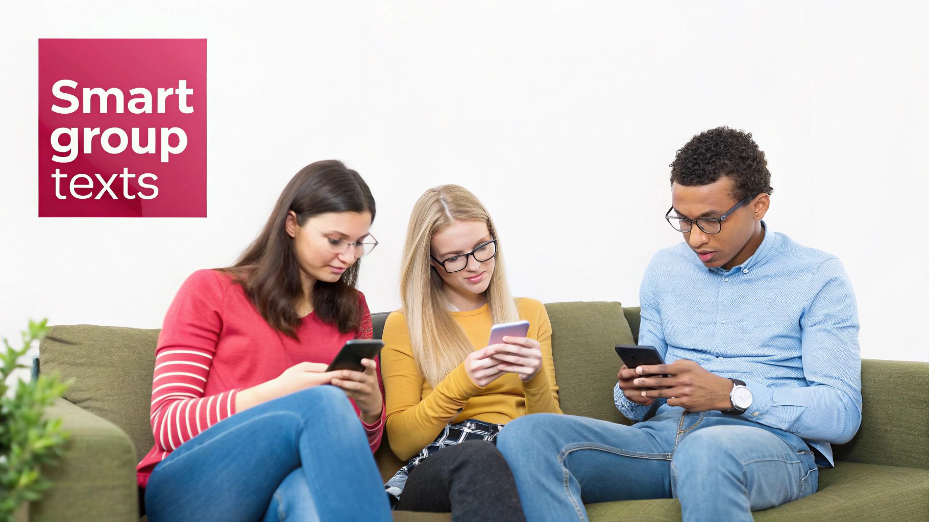 People using their smartphones to communicate in a group setting