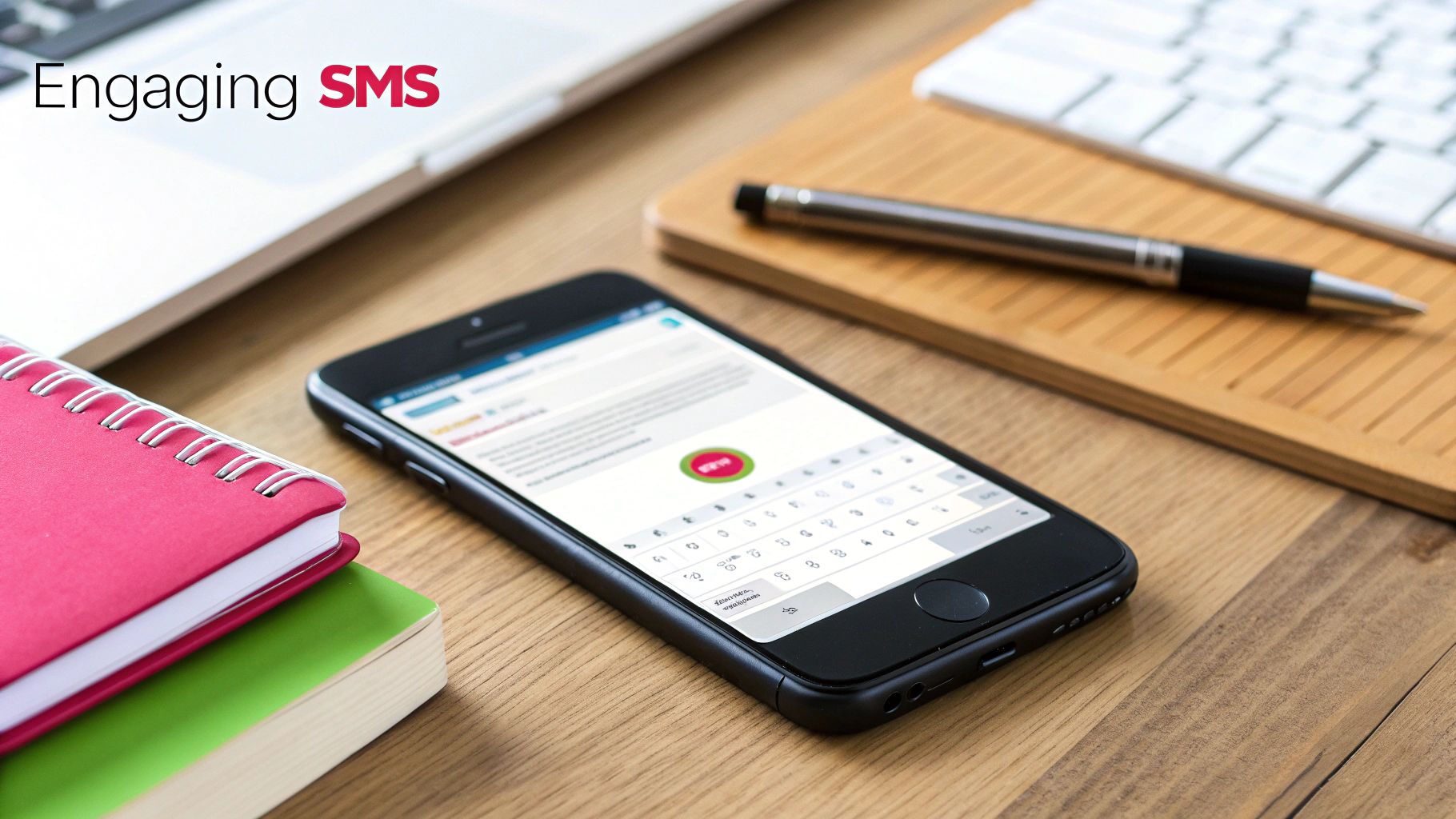 A smartphone displaying a well-crafted text message with a clear call-to-action button.