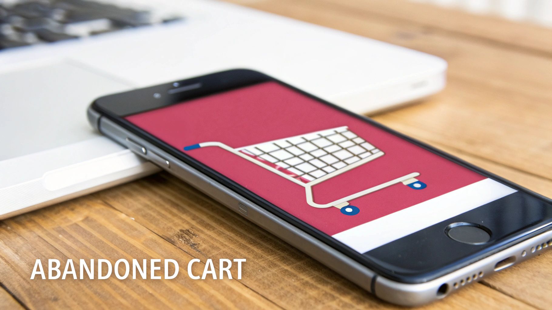 A smartphone screen displays an empty shopping cart, representing an abandoned online purchase.