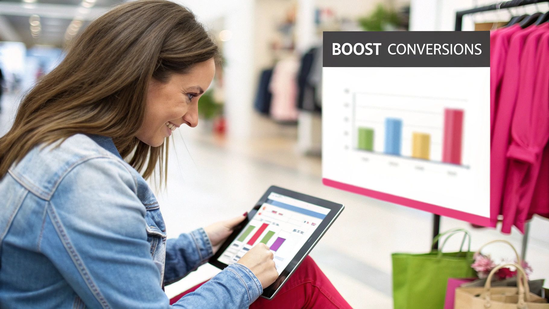 An upward-trending graph made of shopping carts, symbolizing e-commerce growth driven by data.