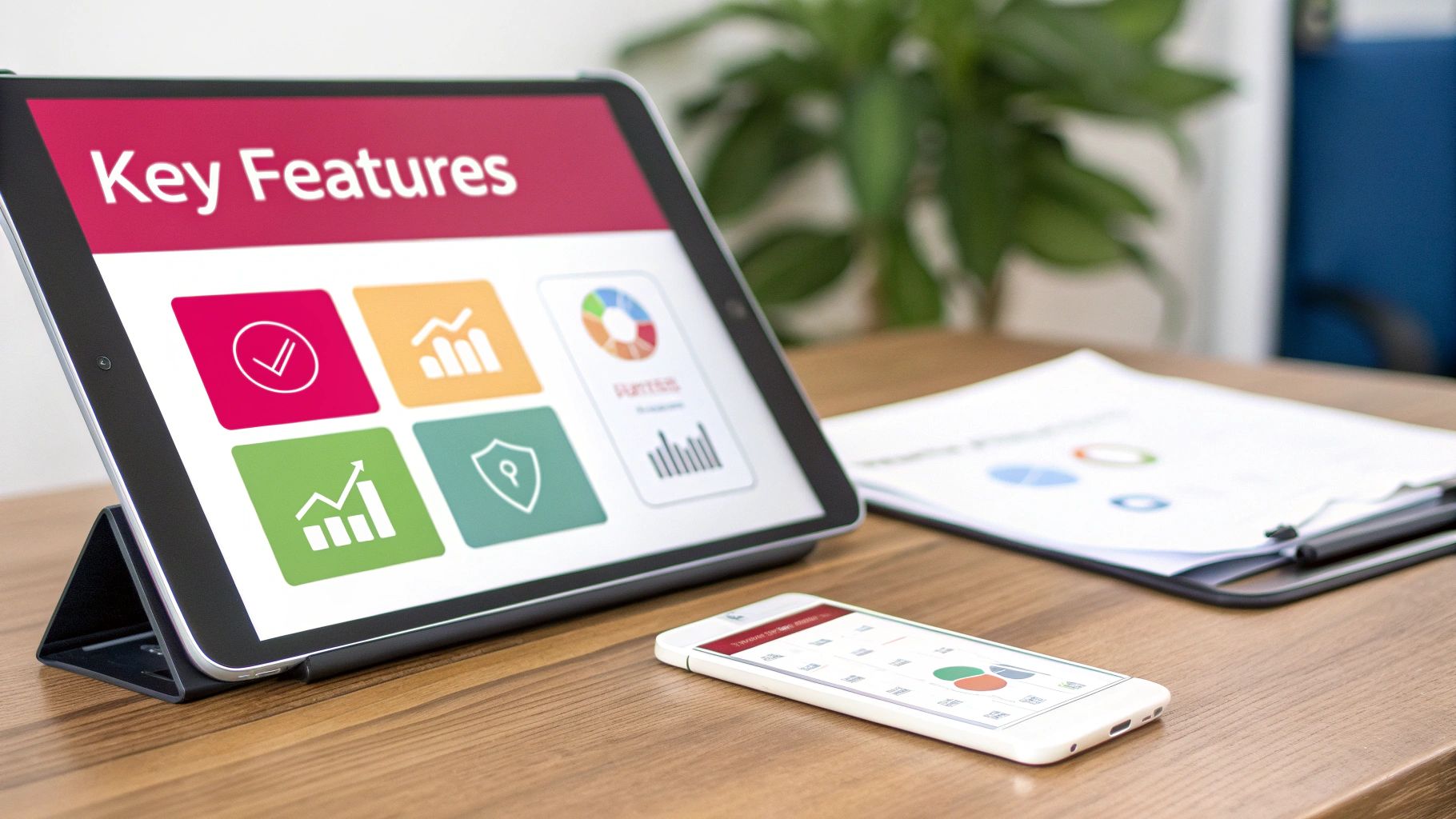Close-up of a smartphone screen showing a dashboard with SMS marketing analytics and features.