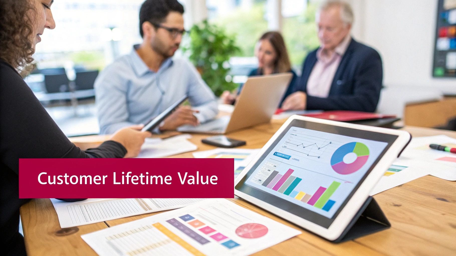 A woman analyzing charts on a laptop, symbolizing the strategic analysis of customer lifetime value.