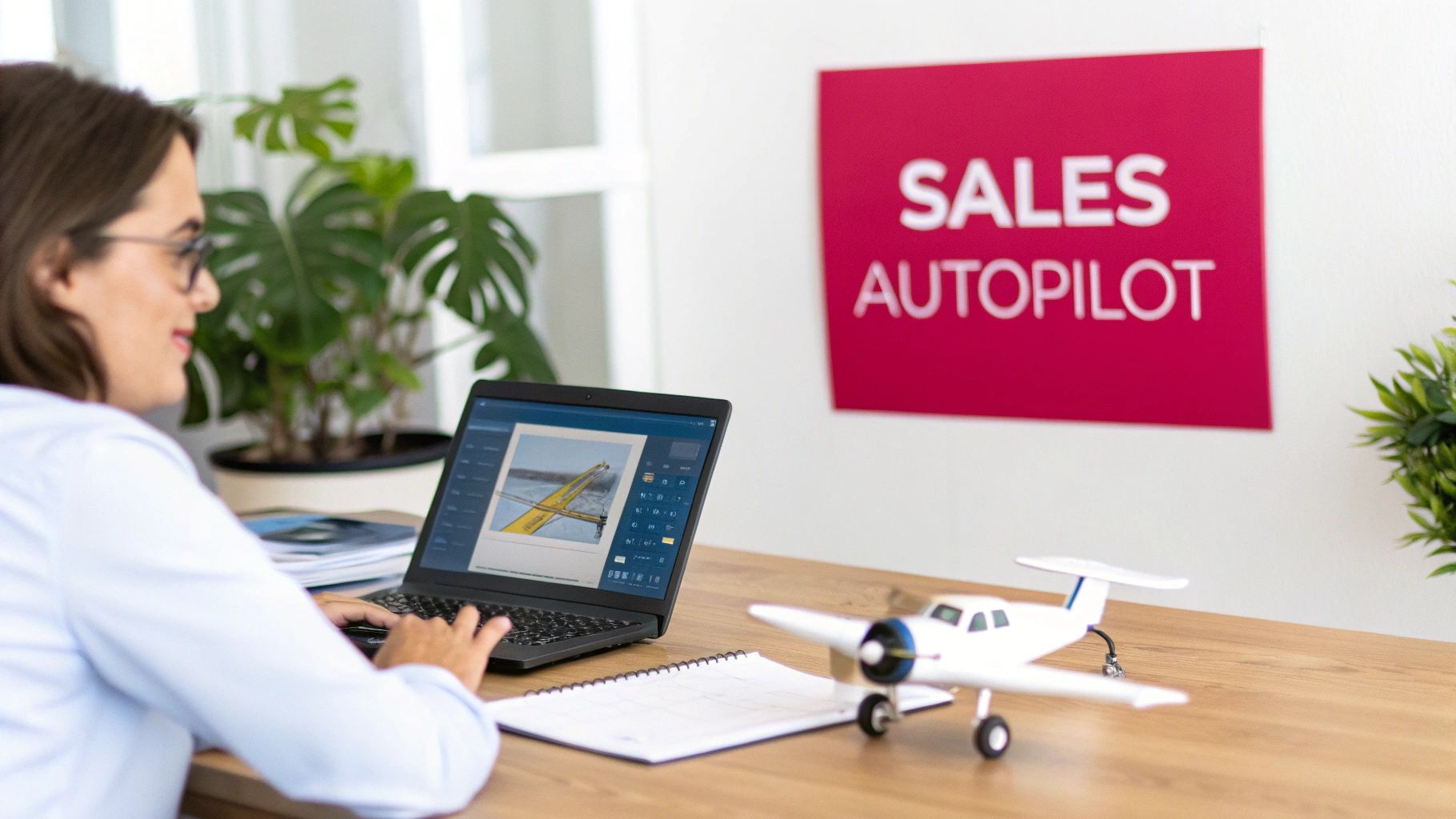 A sales team collaborating around a dashboard showing automated workflows and data analytics.