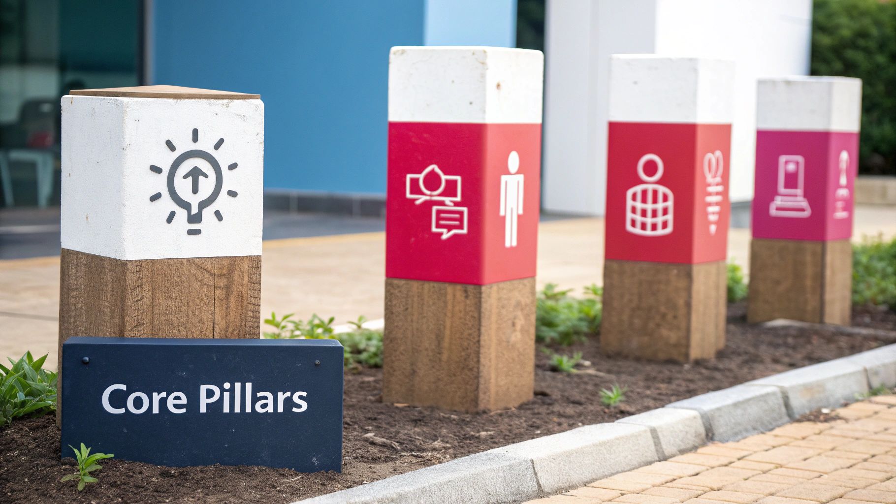 Three pillars labeled Technology, People, and Process supporting an arch labeled Omnichannel Strategy