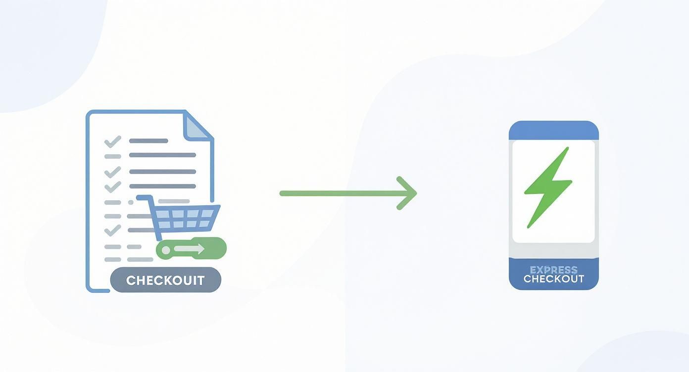 Infographic comparing the steps in a standard checkout versus an express checkout.