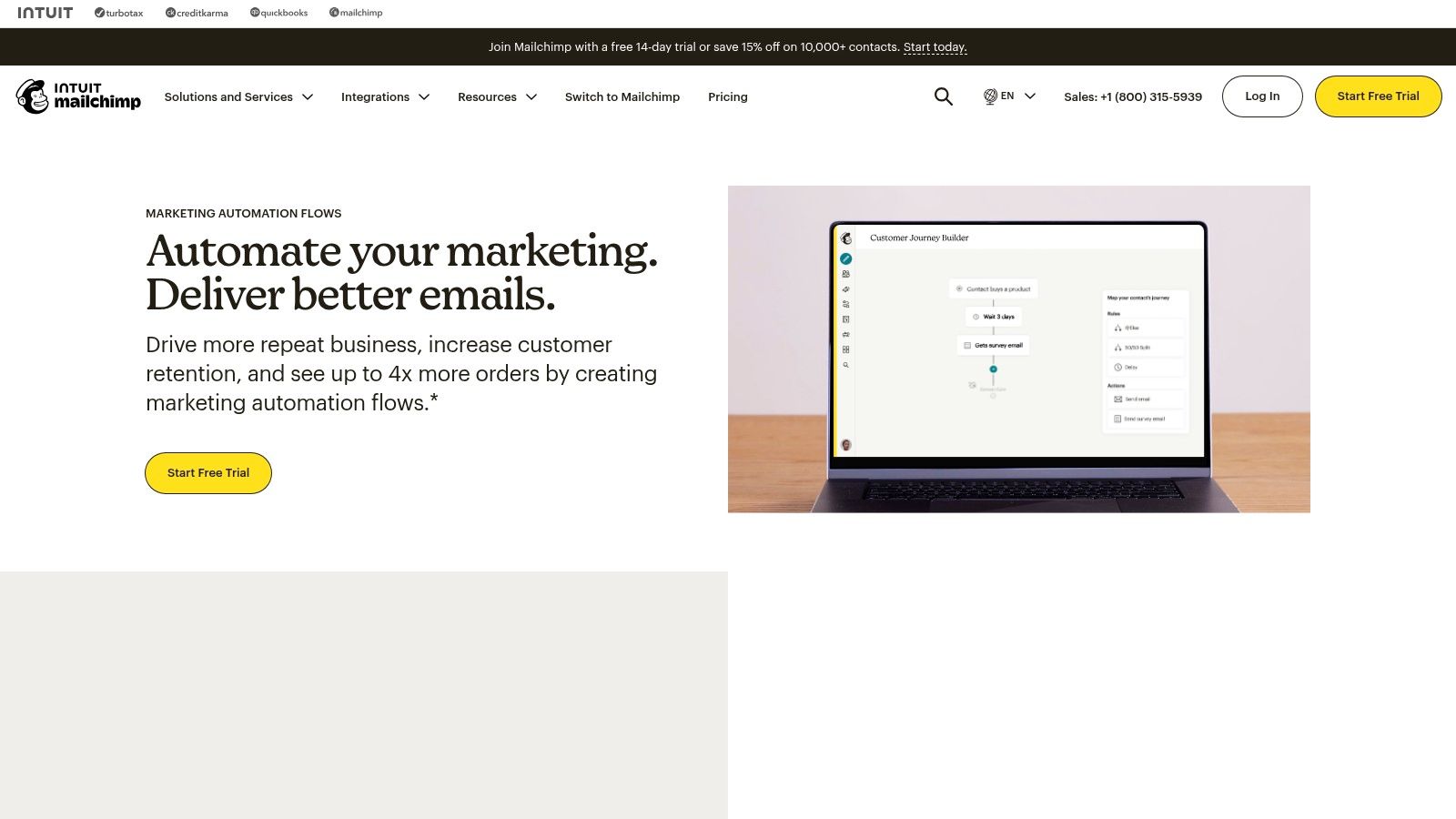 Mailchimp's Customer Journey Builder showing a branching automation path.