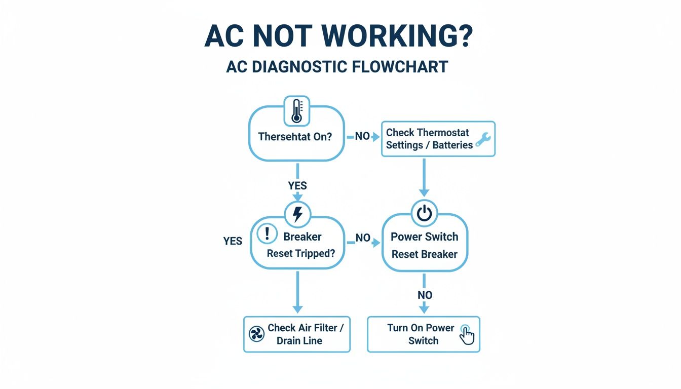 AC diagnostic flowchart for troubleshooting a non-working air conditioner system.