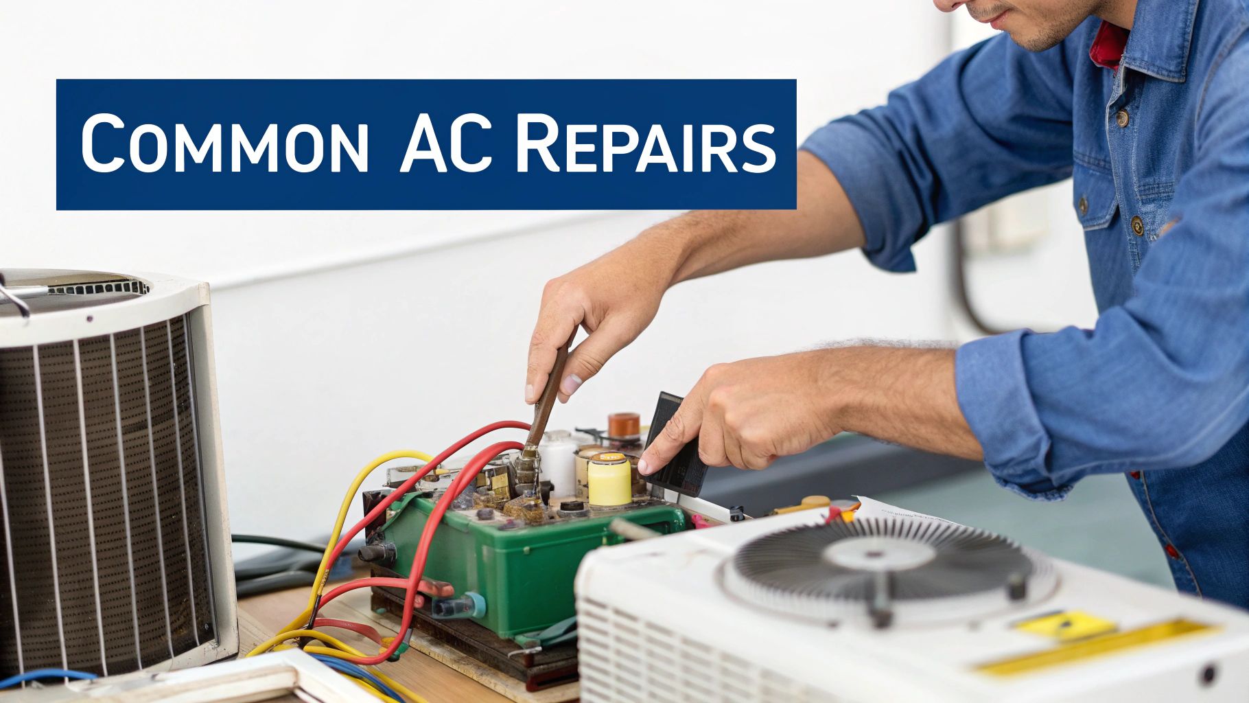 What's the Real Cost to Fix AC in Arizona? 3 A technician performs common AC repairs, working on an air conditioning unit's internal wiring.