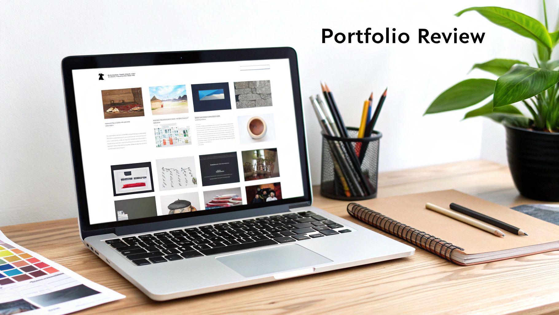 Image of a person working on a laptop with a notebook and pen