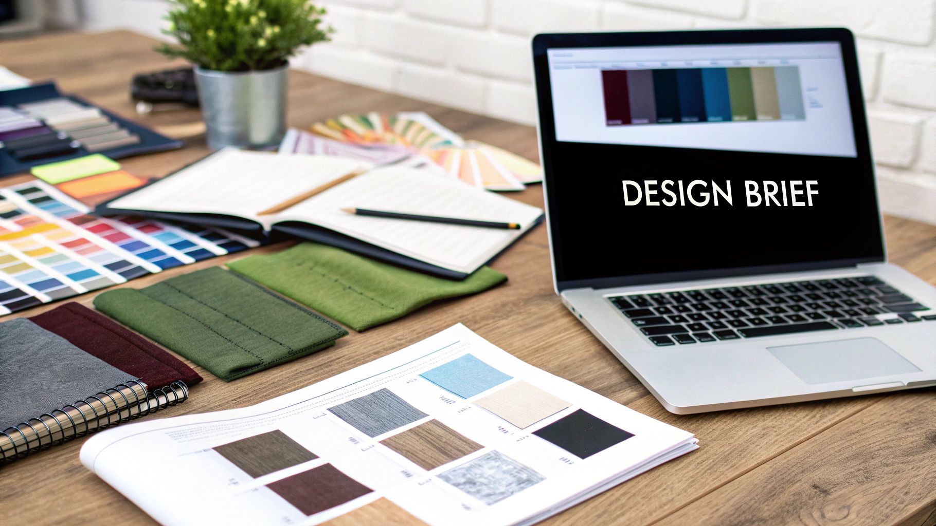 A fashion designer sketching new clothing designs on a tablet, surrounded by fabric swatches and color palettes.