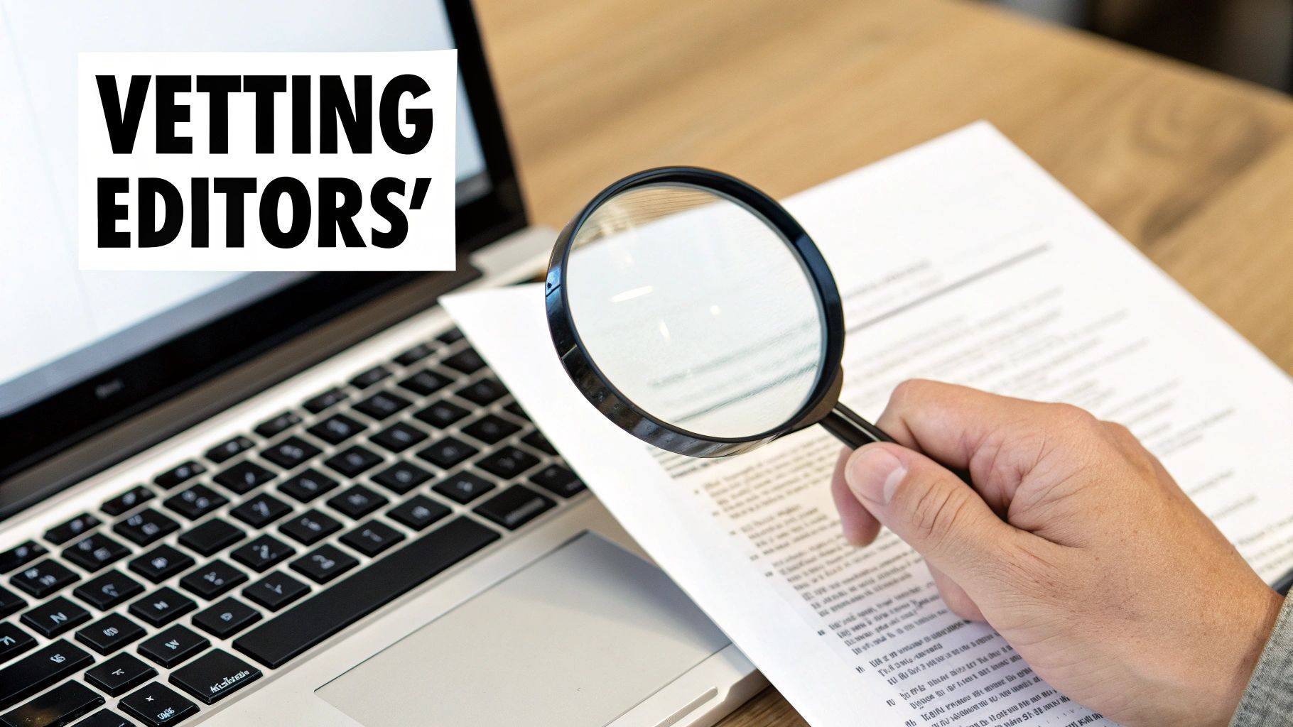 A person's hands typing on a laptop with a red pen and notes on the desk