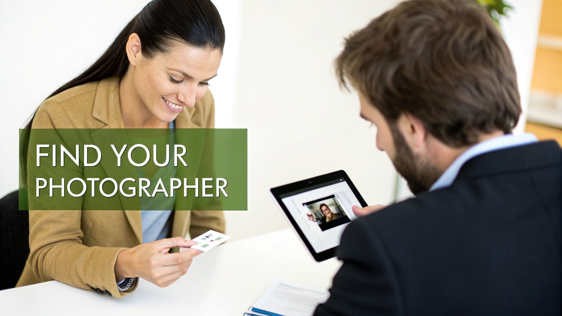 A person's hands scrolling through a photographer's online portfolio on a tablet.