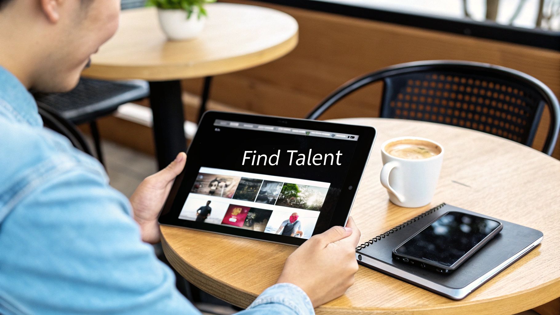 A creative professional carefully reviewing a video project on a large monitor.